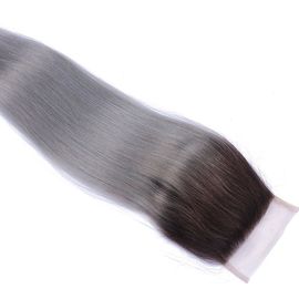 Remettez à 1B attaché 4x4 les cheveux non-traités de la fermeture 100 gris de dentelle aucun embrouillement
