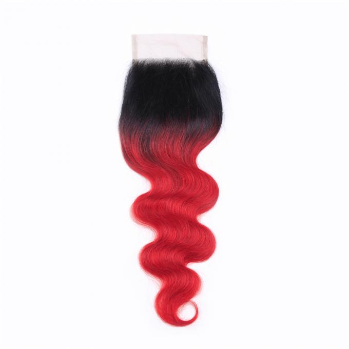 vrais cheveux humains de Vierge du corps 1B de la vague 100% de fermeture rouge de la dentelle 4x4 18 pouces