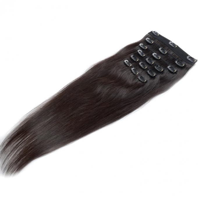 Agrafe noire naturelle de Remy de couleur dans les cheveux 100% de Vierge de prolongements de cheveux avec 6 morceaux